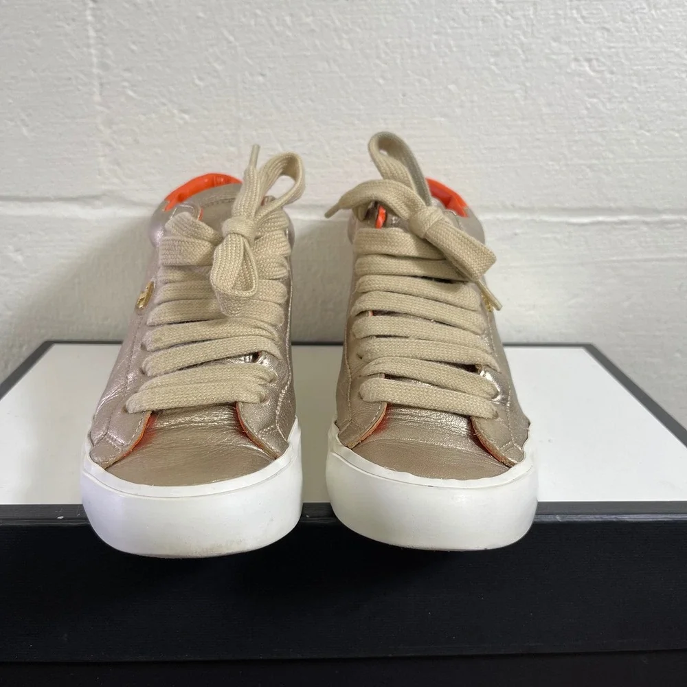 Tory Burch 51138433 Metallic Gold Leather High Top Sneaker Lace up Women's 5.5 M